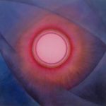 Abstrakte Bilder von Elisabeth Oschwald - Blau Lila ins Rote - Runde Form in der Mitte